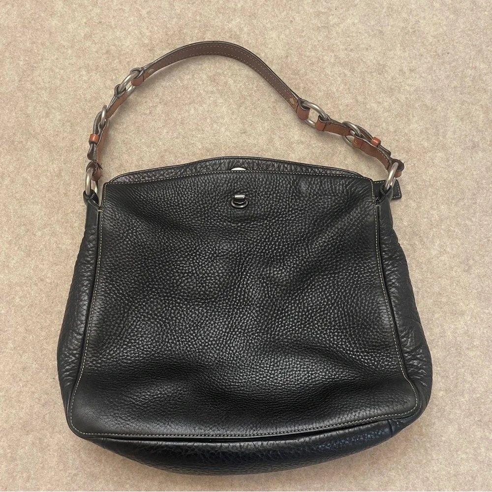 Coach Vintage Y2K Chelsea Turnlock Black Pebbled Leather Hobo Purse Bag w/ Pouch